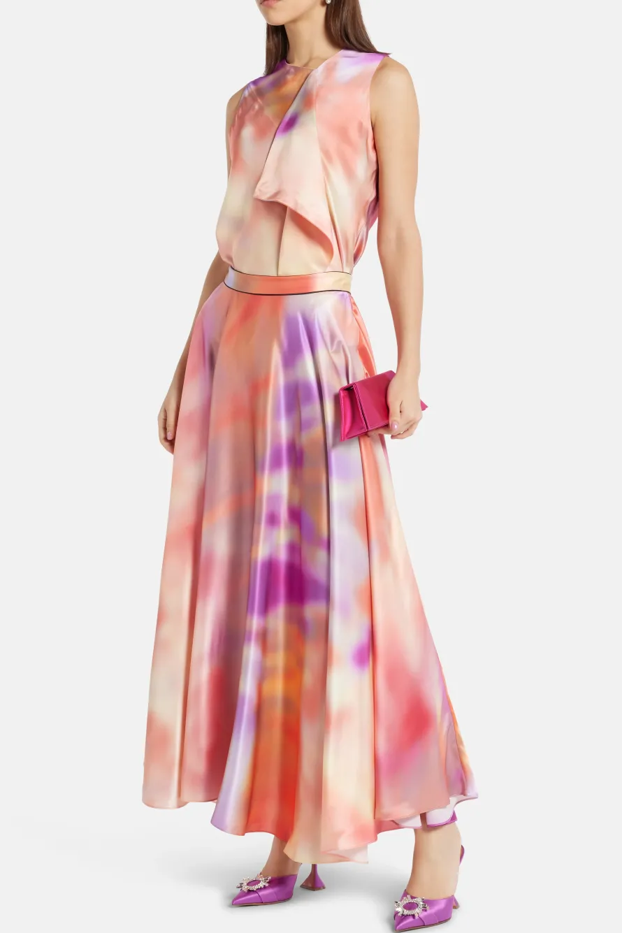 Kiara Printed Silk Blend Top in Orange/ Pink