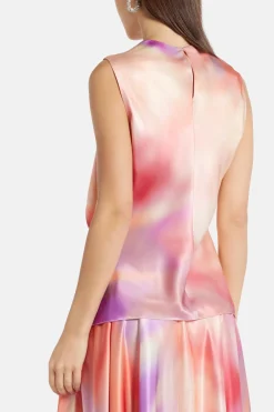 Kiara Printed Silk Blend Top in Orange/ Pink