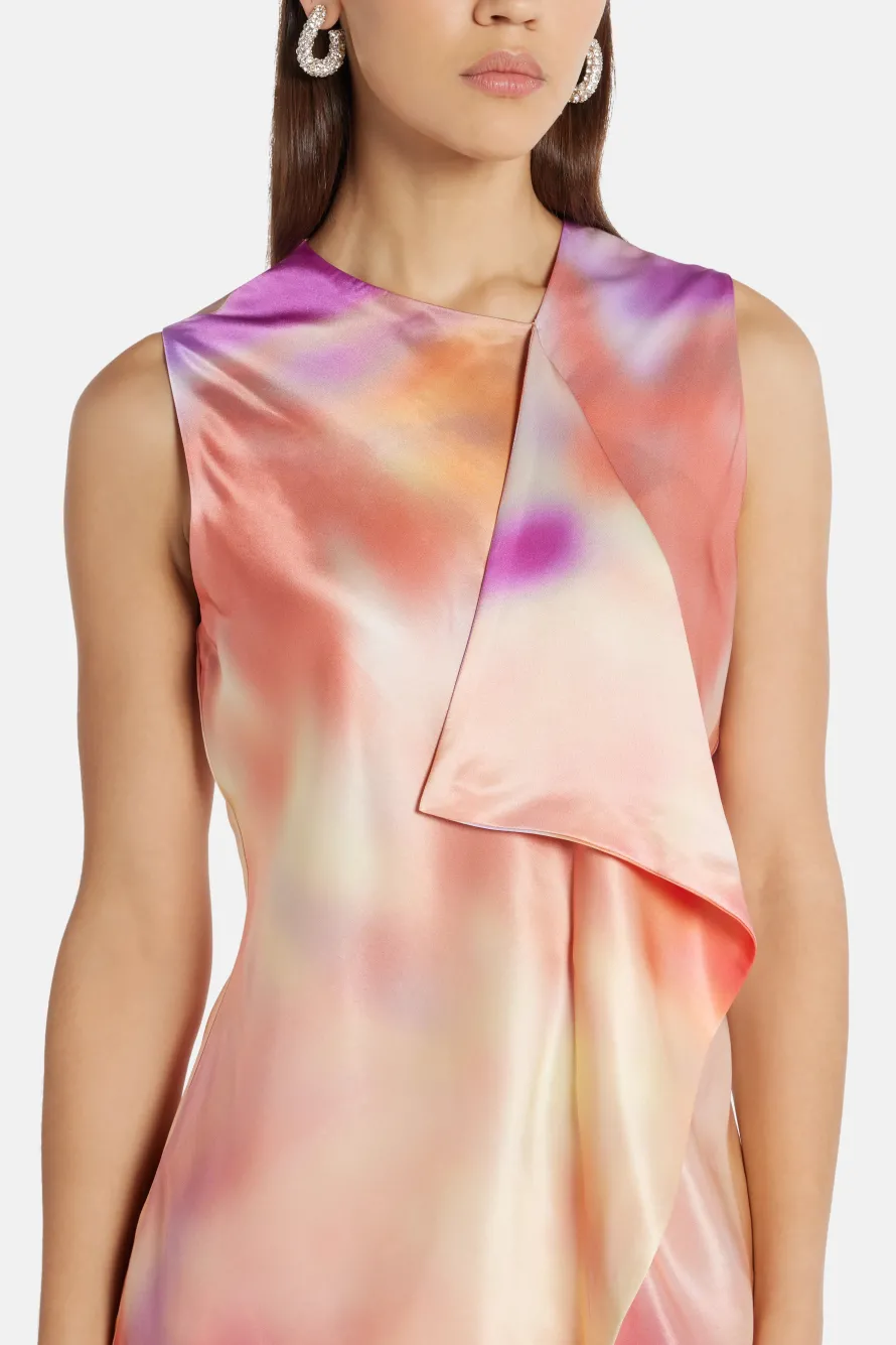 Kiara Printed Silk Blend Top in Orange/ Pink