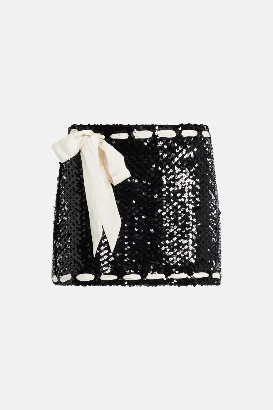 Lamoine Sequins Lovina Bow Knit Mini Skirt in Black/ White