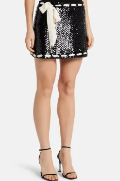 Lamoine Sequins Lovina Bow Knit Mini Skirt in Black/ White