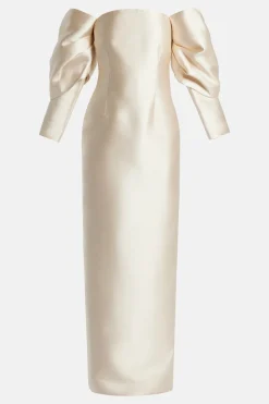 Laylah Off Shoulder Puff Sleeve Evening Dress in Cream