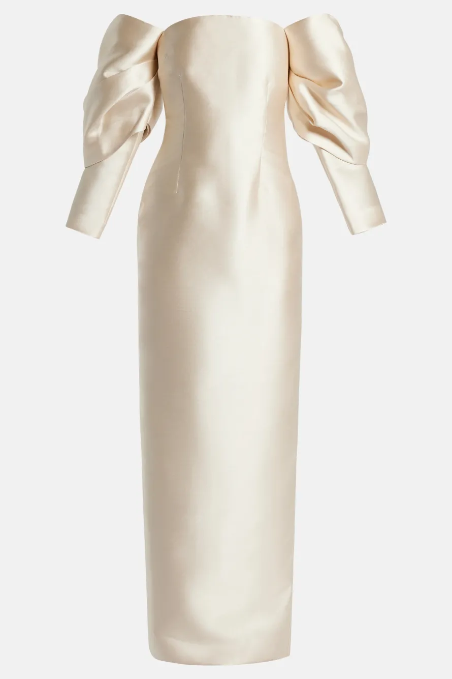 Laylah Off Shoulder Puff Sleeve Evening Dress in Cream