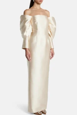 Laylah Off Shoulder Puff Sleeve Evening Dress in Cream