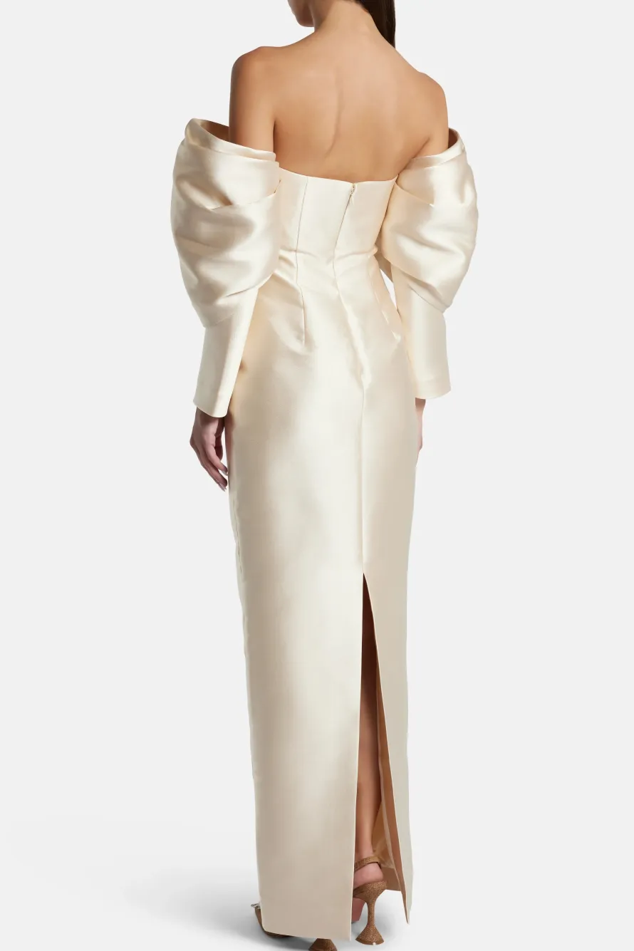 Laylah Off Shoulder Puff Sleeve Evening Dress in Cream