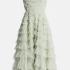 Lola Backless Ballerina Floral Ruffle Midi Dress in Green