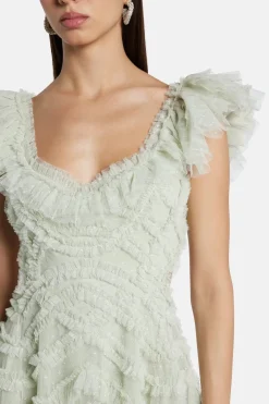 Lola Backless Ballerina Floral Ruffle Midi Dress in Green