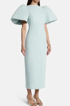 Lora Puff Sleeve Midi Dress in Blue