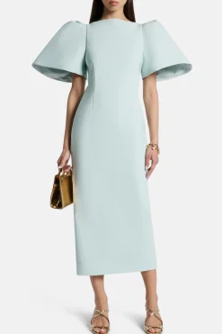 Lora Puff Sleeve Midi Dress in Blue