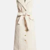 Lorah Sleeveless Denim Cotton Midi Dress in Beige