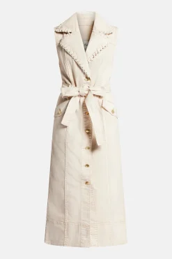Lorah Sleeveless Denim Cotton Midi Dress in Beige