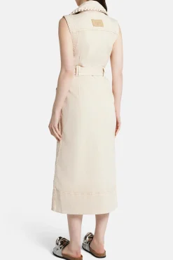 Lorah Sleeveless Denim Cotton Midi Dress in Beige