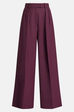 Lou High Waisted Flared Wool Trousers in Burgundy