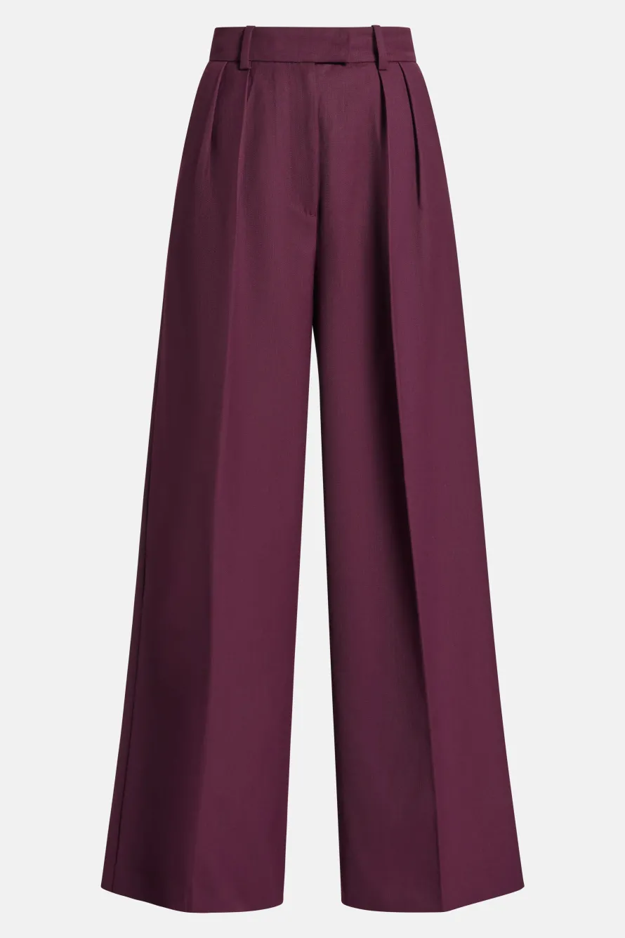 Lou High Waisted Flared Wool Trousers in Burgundy