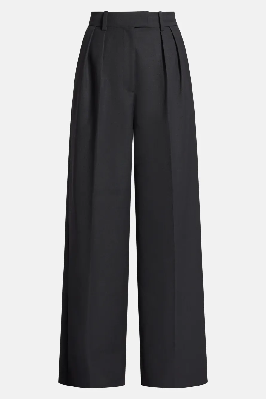 Lou High Waisted Flared Wool Trousers in Black