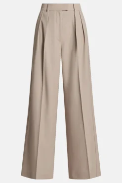 Lou High Waisted Flared Wool Trousers in Beige