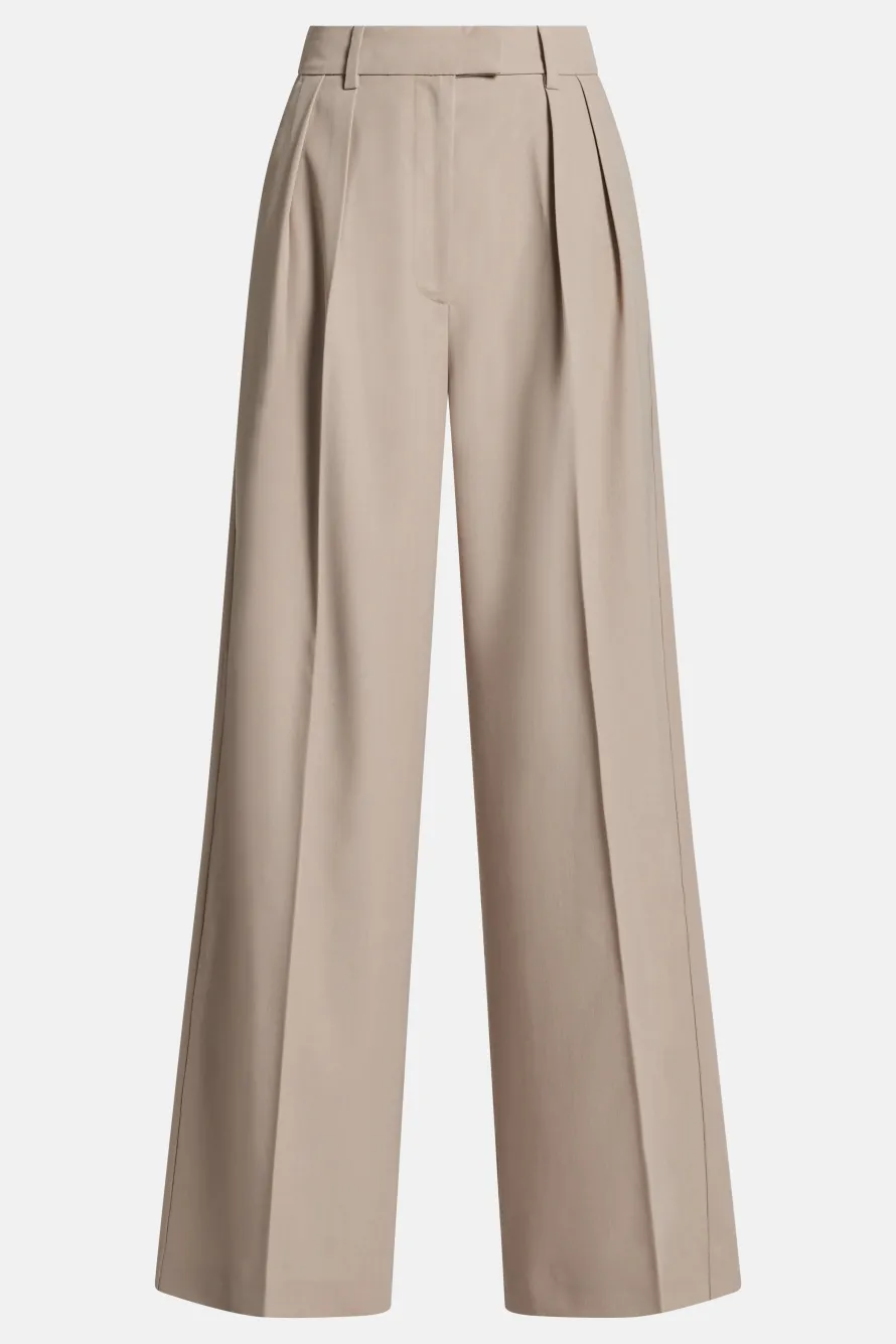 Lou High Waisted Flared Wool Trousers in Beige