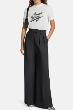 Lou High Waisted Flared Wool Trousers in Black