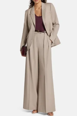Lou High Waisted Flared Wool Trousers in Beige