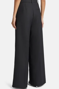 Lou High Waisted Flared Wool Trousers in Black