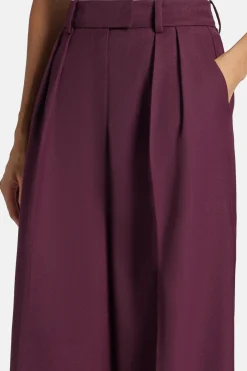 Lou High Waisted Flared Wool Trousers in Burgundy