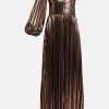 Lysandra Shimmer One Shoulder Evening Dress in Bronze and Gold