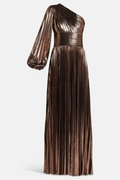 Lysandra Shimmer One Shoulder Evening Dress in Bronze and Gold