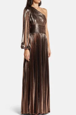 Lysandra Shimmer One Shoulder Evening Dress in Bronze and Gold