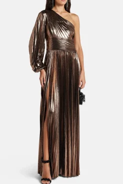 Lysandra Shimmer One Shoulder Evening Dress in Bronze and Gold