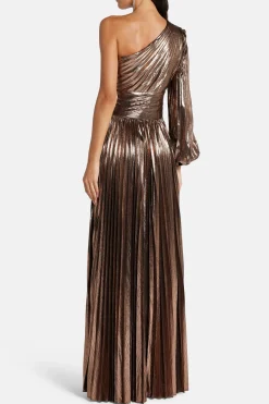 Lysandra Shimmer One Shoulder Evening Dress in Bronze and Gold