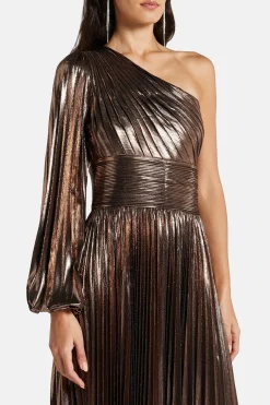 Lysandra Shimmer One Shoulder Evening Dress in Bronze and Gold