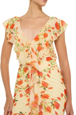 Macaroon Flutter Sleeve Ruffle Maxi Dress