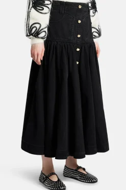 Maya Denim Midi Skirt in Black
