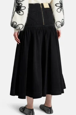 Maya Denim Midi Skirt in Black