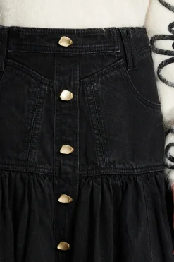 Maya Denim Midi Skirt in Black