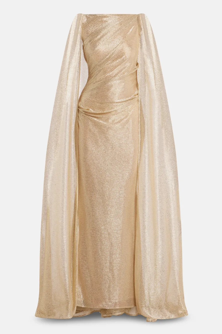 Mermaid Voile Cape Evening Gown