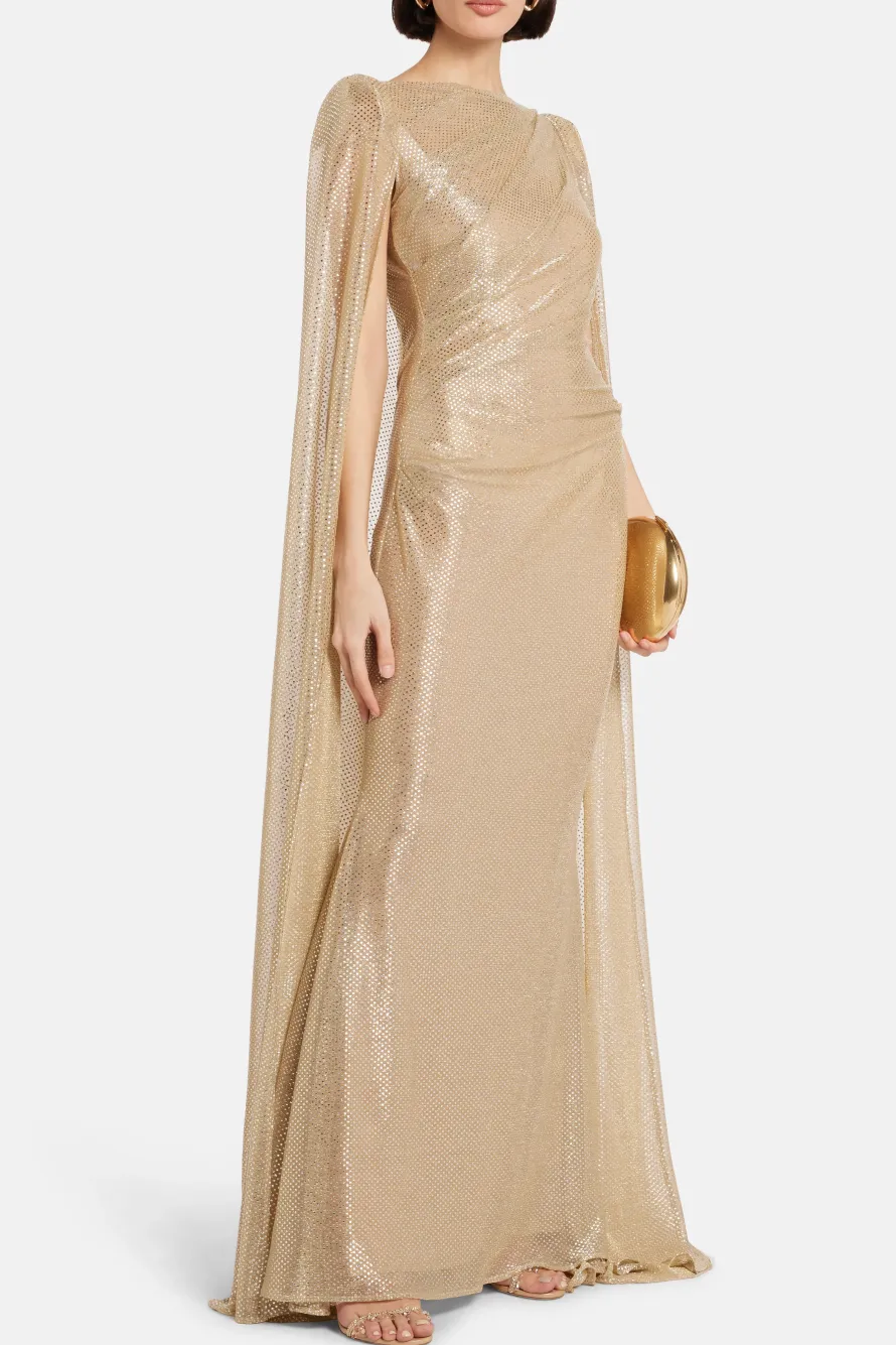 Mermaid Voile Cape Evening Gown
