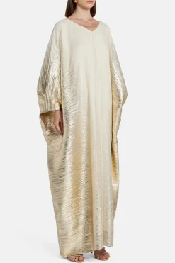 Metallic V Neck Evening Dress