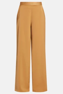 Mikado Flared High Waisted Trousers in Tan and Gold