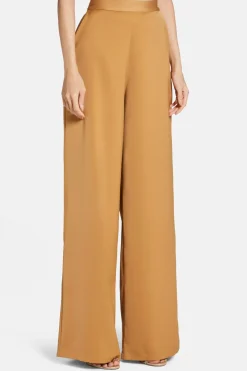Mikado Flared High Waisted Trousers in Tan and Gold