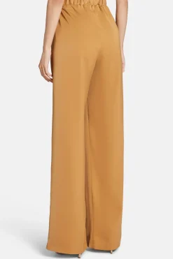 Mikado Flared High Waisted Trousers in Tan and Gold