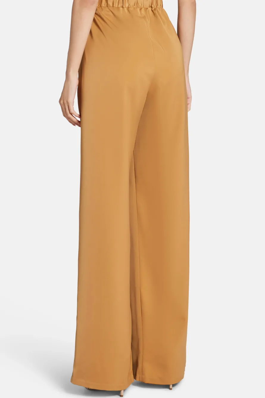 Mikado Flared High Waisted Trousers in Tan and Gold