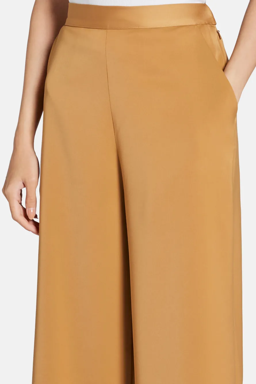 Mikado Flared High Waisted Trousers in Tan and Gold