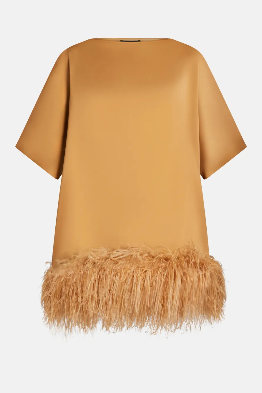 Mikado Top with Feathers in Tan and Gold