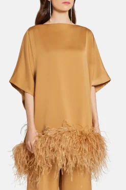 Mikado Top with Feathers in Tan and Gold