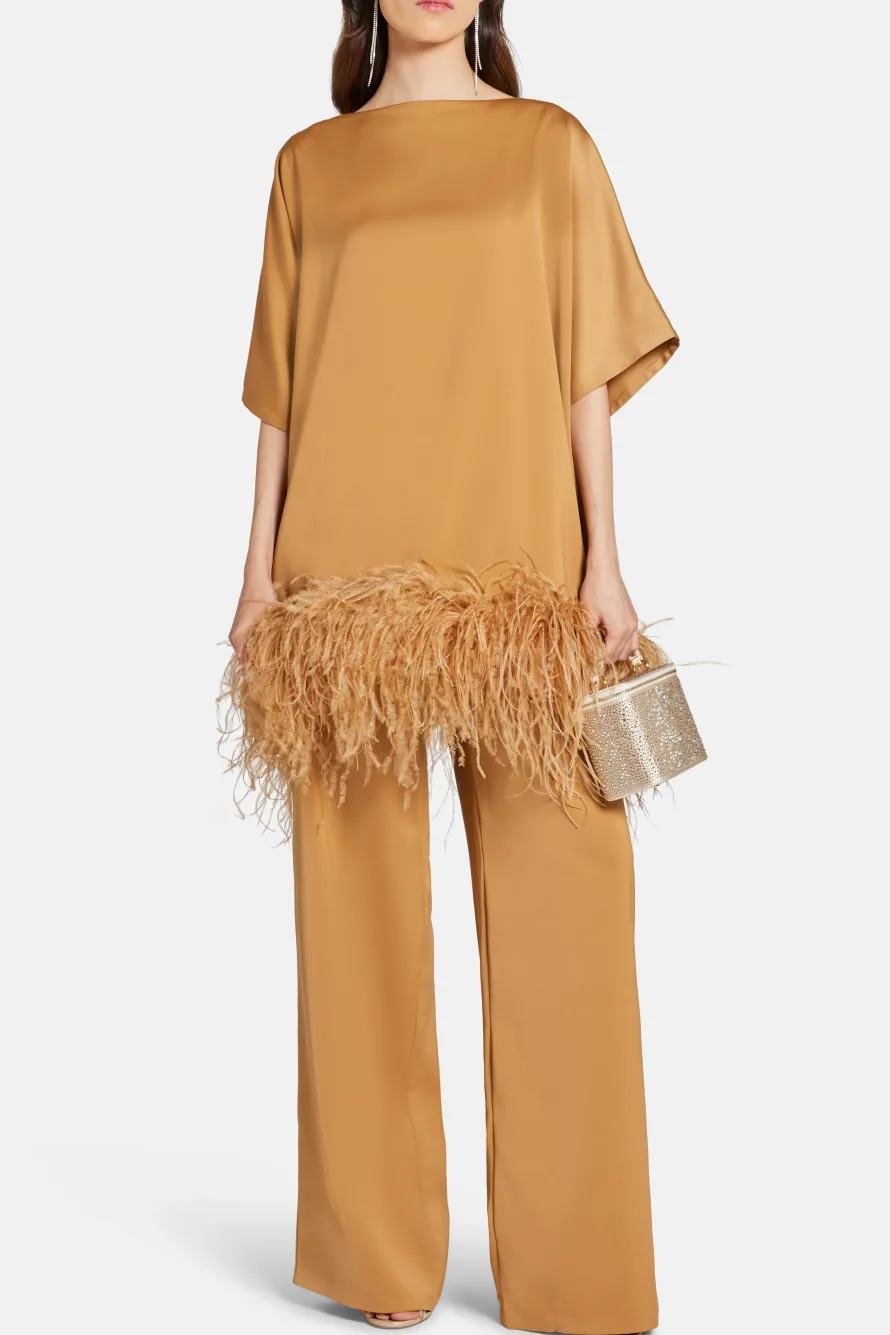 Mikado Top with Feathers in Tan and Gold