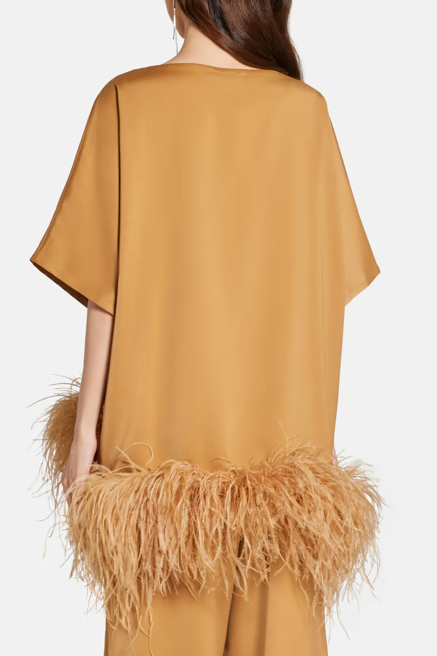 Mikado Top with Feathers in Tan and Gold