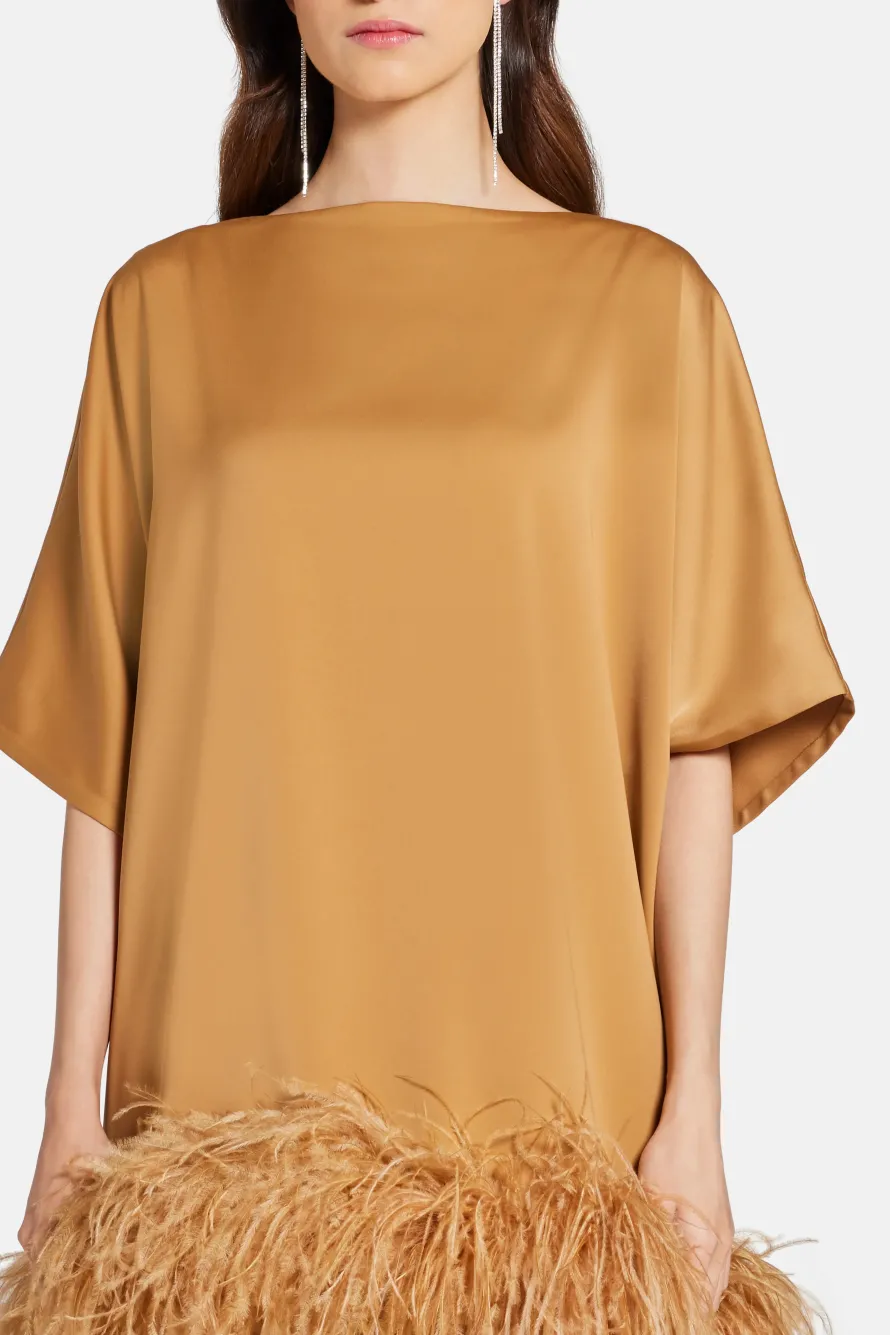Mikado Top with Feathers in Tan and Gold