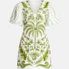 Milani V-Neck Short Sleeve Mini Dress in White and Green