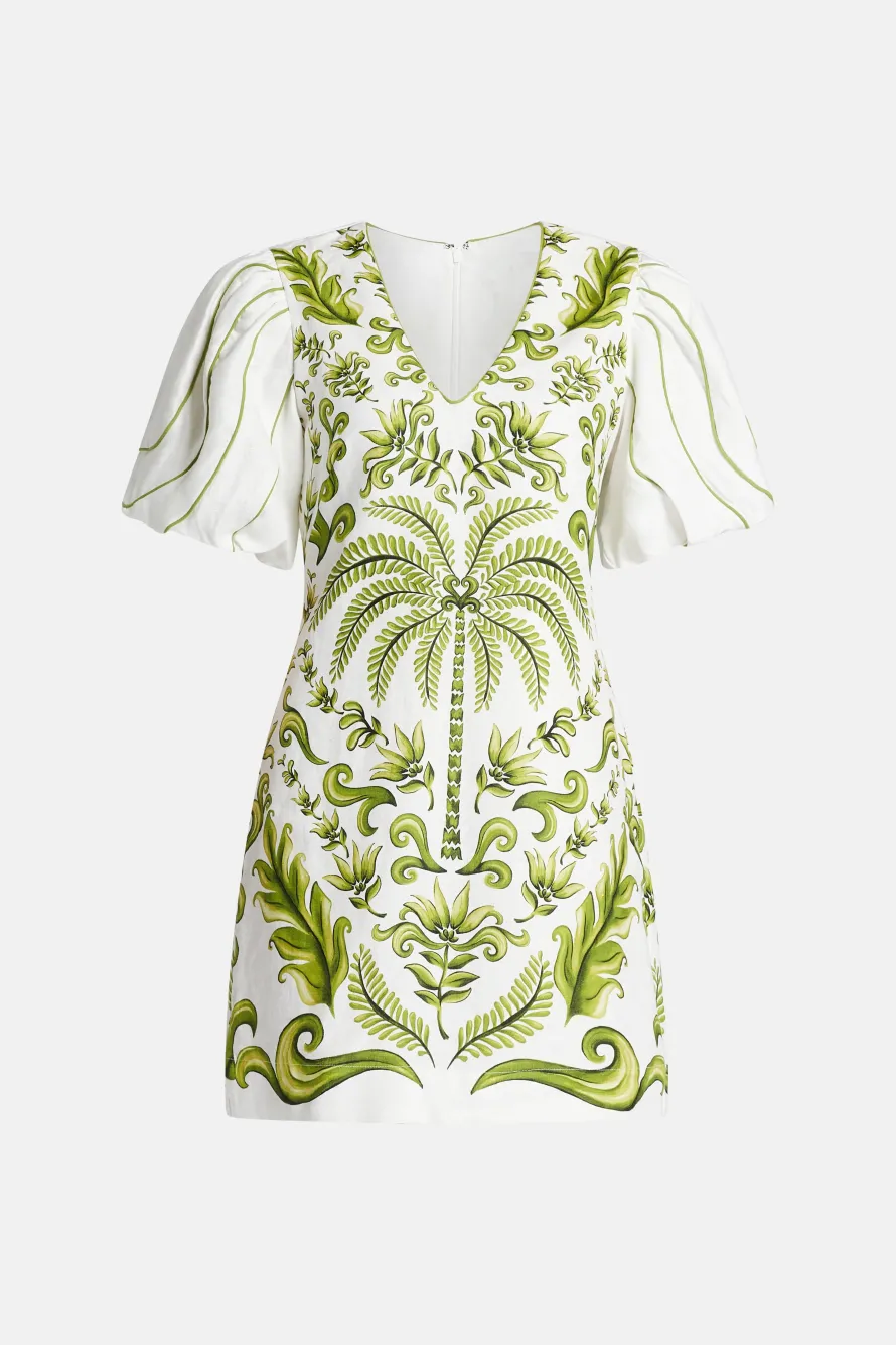 Milani V-Neck Short Sleeve Mini Dress in White and Green